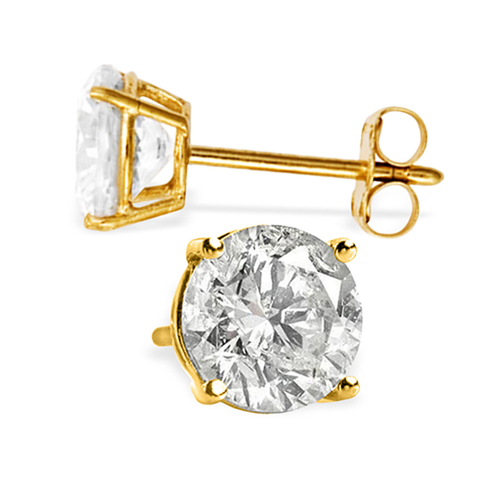 14K. GOLD STUD EARRINGS WITH 1.50 CT. NATURAL DIAMONDS (Yellow Gold)